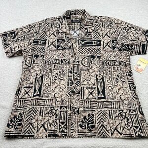 Favant Mens 2XL Aloha Shirt Brown Tribal Geometric HW Motifs Cotton FAAW04 NEW